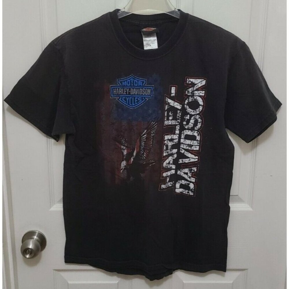 Harley Davidson Mens Short Sleeve Crew Neck TShirt USA Flag Eagle Dothan AL Sz M